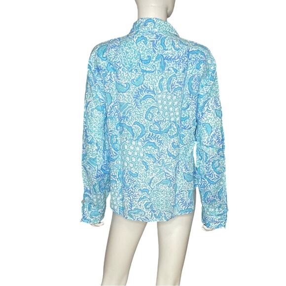 Lilly Pulitzer Coralynn Button Down Shirt Resort White Goombay Grooves Sz L - Picture 4 of 7